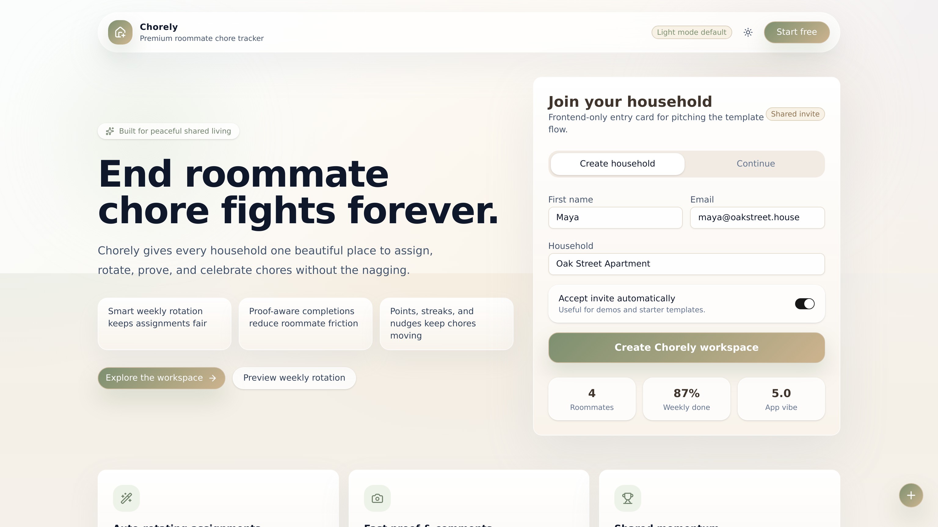 Chorely — the premium roommate chore tracker